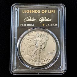 2021 Pete Rose autographed American Eagle 1oz pure silver MS70 $1 coin