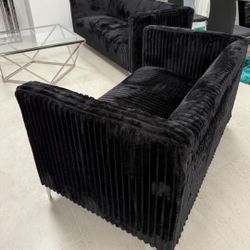 Sofa And Loveseat Black Corduroy Set 2 Pcs Living Room 
