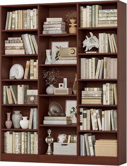 C268 $110  Triple Wide Bookshelf, Large Bookshelf with 17 Display Shelves 74'' Tall Bookcases and Bookshelves, 58.7'' Extra Wide Book Shelves, 5/6 Tie