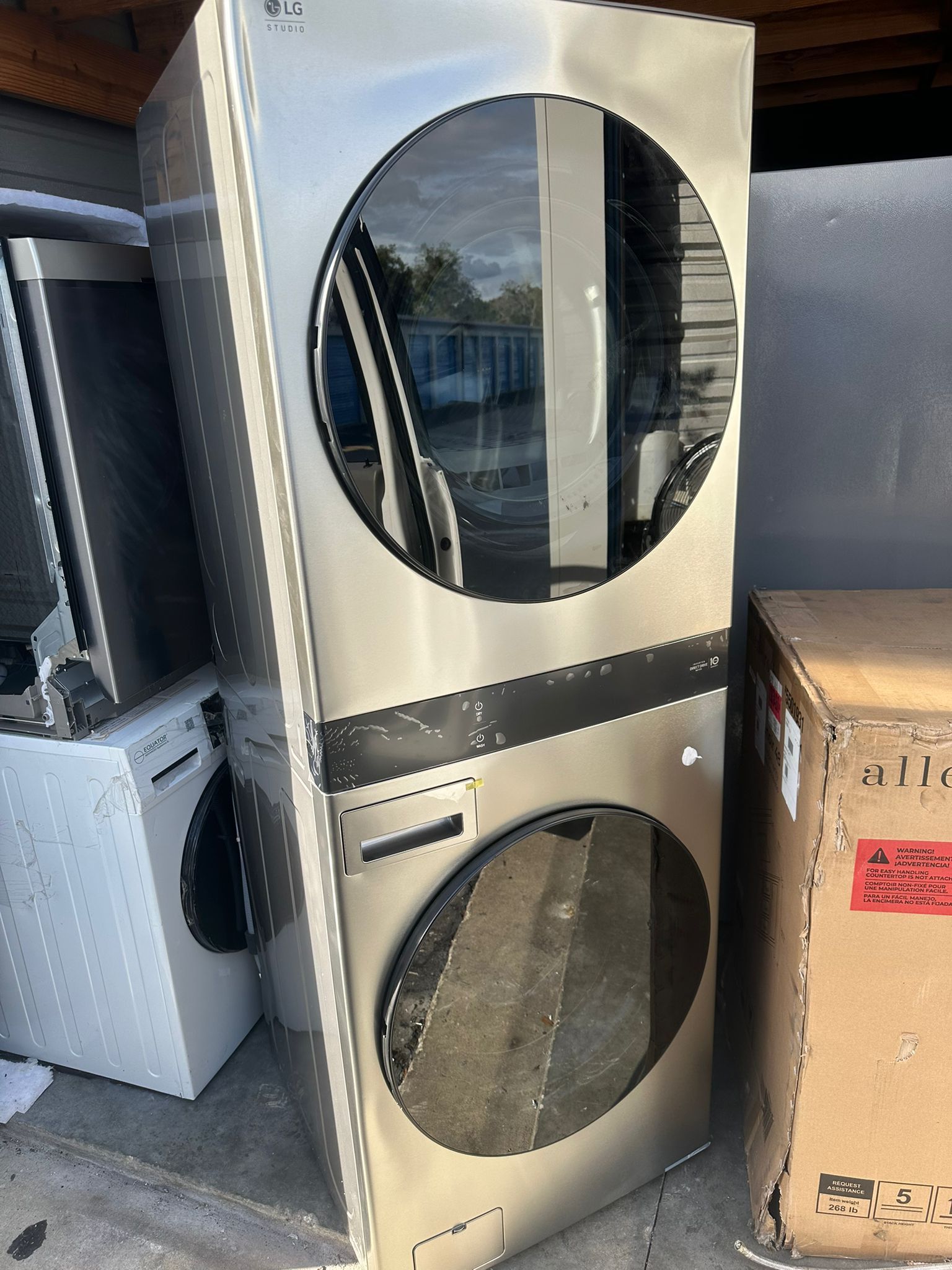 STUDIO Wash Tower Stacked SMART Laundry Center in Noble Steel 5.0 Cu.Ft. Front Load Washer & 7.4 Cu