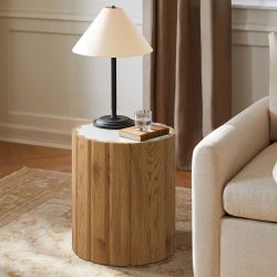 15.7 in. Wood Grain Round MDF Wood End Table with Faux Marble Top If2397