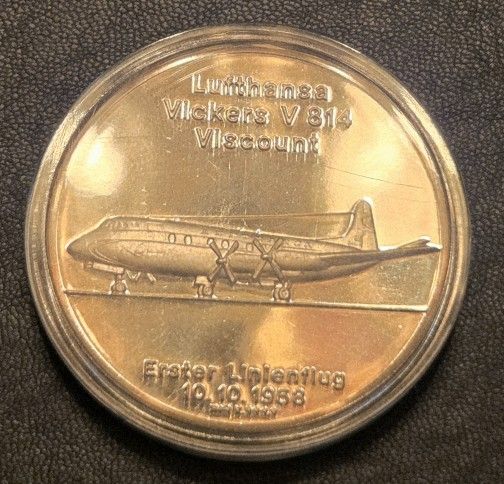 One (1) Silver Round - Lufthansa Inaugural Flight 10/10/1958