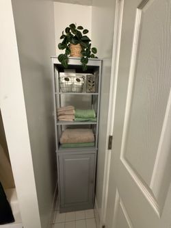 Gray Bathroom Storage Cabinet - Slim Linen Tower