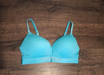 Victoria's Secret PINK Wireless Bra 38C Blue Bling Rhinestone Strap Logo NWT New