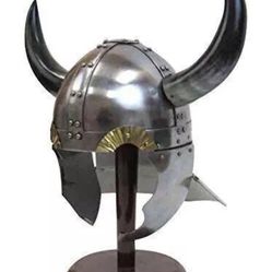 Viking Helmet Buffalo Horns Armor Helmet 18 Gauge Steel Roleplay Cosplay Helmet