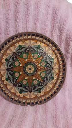BEAUTIFUL Brass Vintage Cloisonne Wall-Decor Plate. 7.5". Great Christmas Gift!