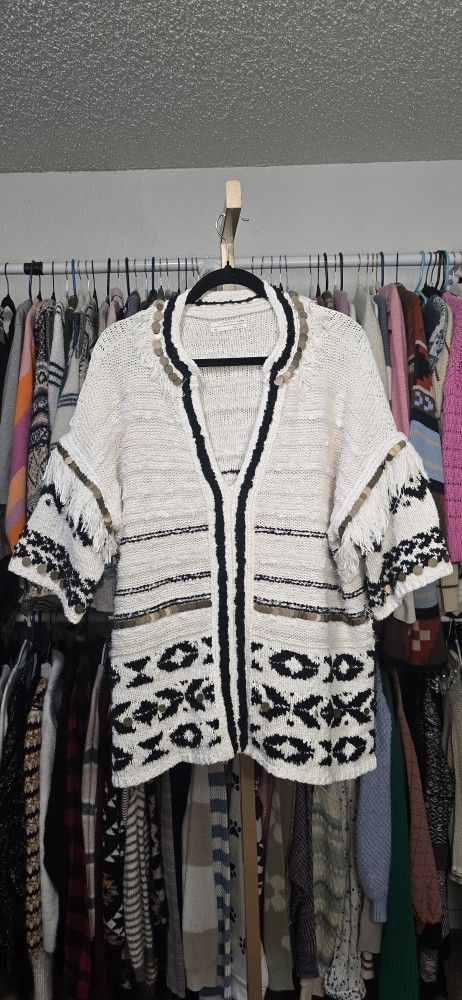 Anthropologie Margot Fringed Poncho Sweater - Oversized XS/S