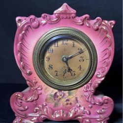 Uranium Glass/Glaze Antique Wm. L. Gilbert “May” Porcelain Mantel Clock Circa 1900-1910