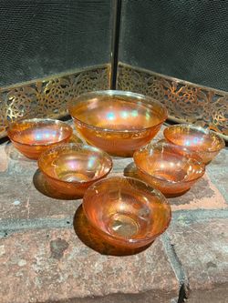 Vintage Marigold carnival glass bowl set