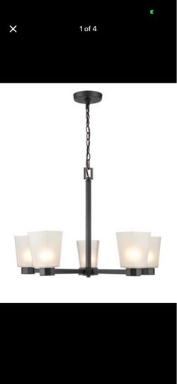 5-Light Black Chandelier with Frosted Glass Shades