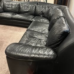 Black leather L shaped Sectional couch