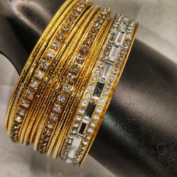 Rhinestone Dazzling Daily Wear Gold Bangle Bracelet Set