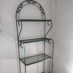 Vintage Green Wrought Iron Bakers Rack 