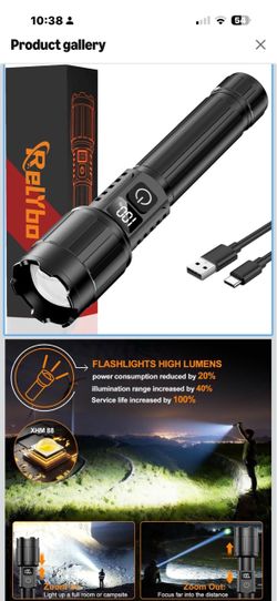 New in box! New in box! LED Flashlight Rechargeable 100000 High Lumens,12H & Long Range Super Bright Flashlights USB C, Stepless Dimming with LCD Disp