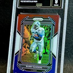 2022 Prizm 🔥 Barry Sanders 🔥 Red White & Blue Prizm GMA 9 Mint 💎 - Detroit Lions