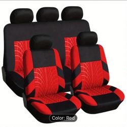 Seat Cover . Universal , Front And Back - Red With Black