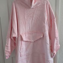 Adult Oversized Fleece Flannel Hoodie Sweatshirt Pullover, Pink
