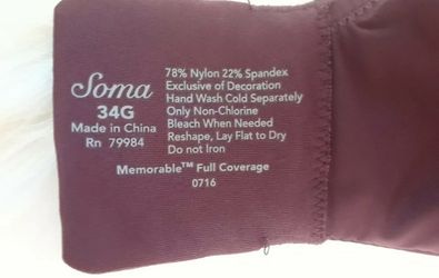 Soma Memorable Full Coverage Bra 34G for Sale in Peoria, AZ
