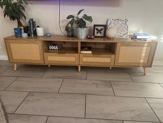 TV Stand: Light Oak with Rattan Fronts