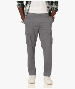     Amazon Essentials Men's Straight-Fit Stretch Cargo Pants in a dark grey cotton blend material