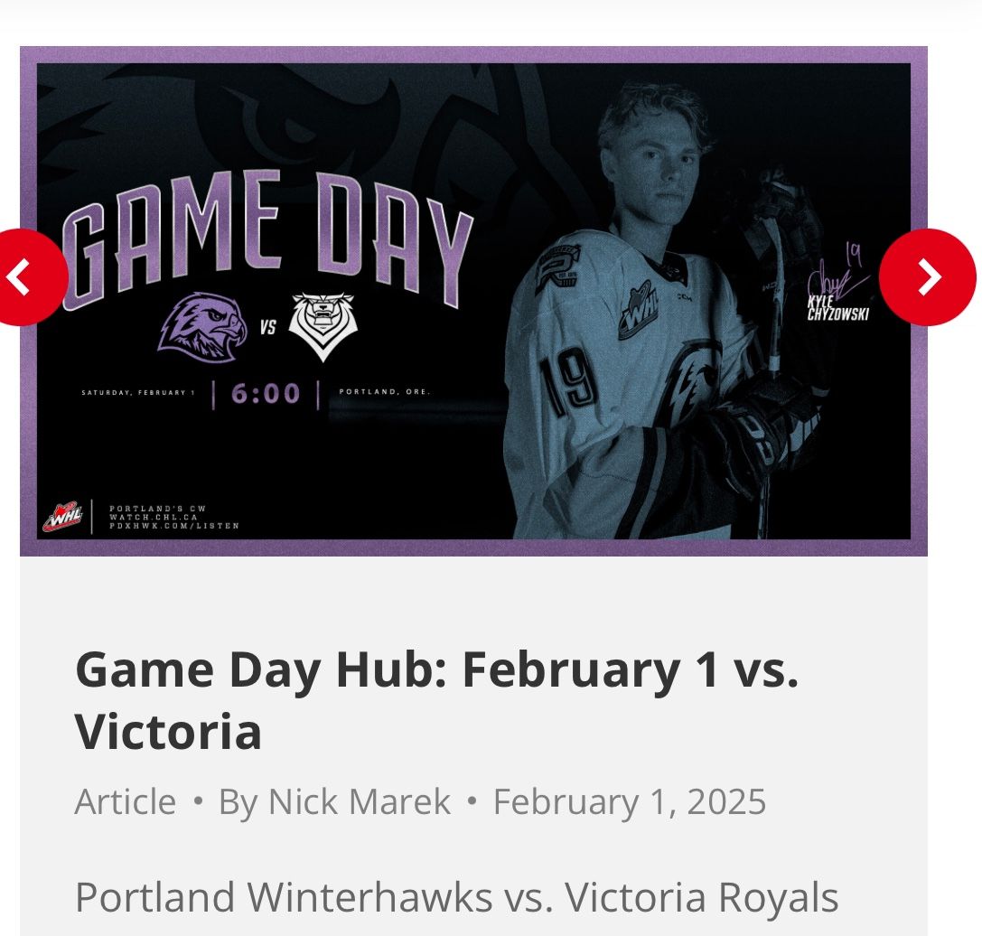 Winterhawks vs Victoria (2/1/25) Four Tickets/parking Pass