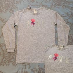 Victoria's Secret PINK Bling Long Sleeve Tee Shirt Heathered Gray Silver Pink XS