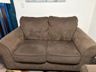 Brown Fabric Loveseat Sofa and Chair