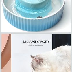 Cat Water Fountain Ceramic, Ultra Quiet Pet Drinking Fountain, 71oz/2.1L Cup Cake Cat Water Dispenser, Scratch Resistant Easy to Clean Light Blue