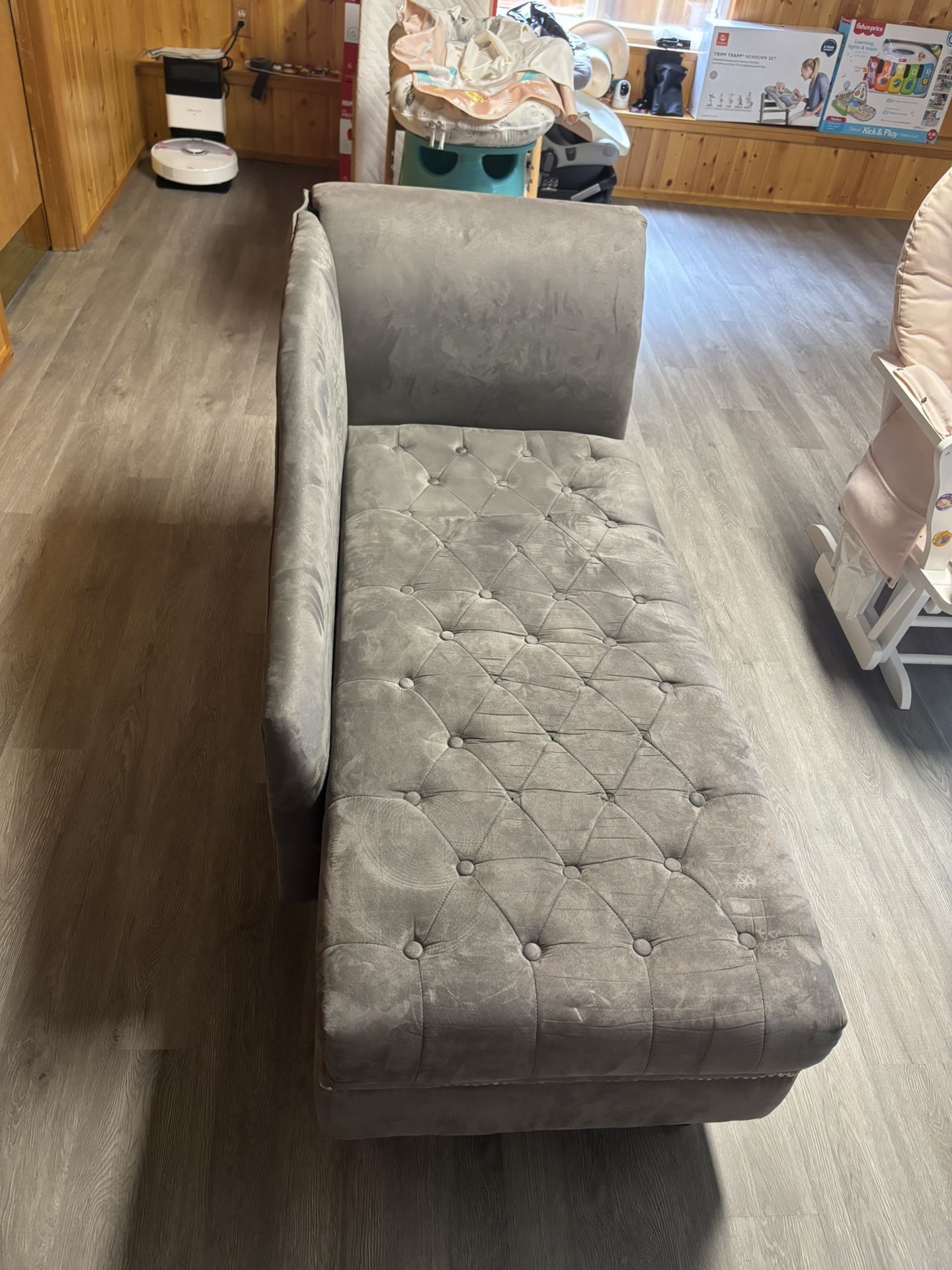 Grey Velvet Chaise Lounge Sofa