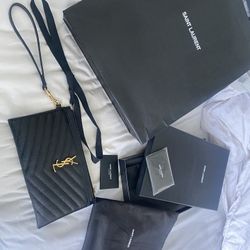 Saint Laurent zip wristlet ZIPPED EMBOSSED LEATHER