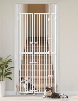 Extra Tall Cat Gate for Doorway: 74.8"-90.5" Tall Cat Gates for Pet 30.3"-38.2" Wide Pressure Mount No Wall Drilling for Indoor Stairs Doorway Room Do