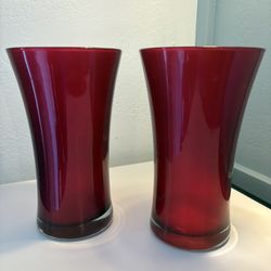 Pair (2) red Floral Flower Vases For Wedding Party 9”