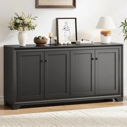 ONBRILL 60" Buffet Cabinet with Storage, 4 Doors Sideboard Buffet Cabinet with Adjustable Shelves, Modern Coffee Bar Console Table for Living Room, Ki