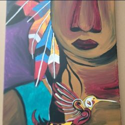 Man with Hummingbird Abstract Painting 18x24 Canvas