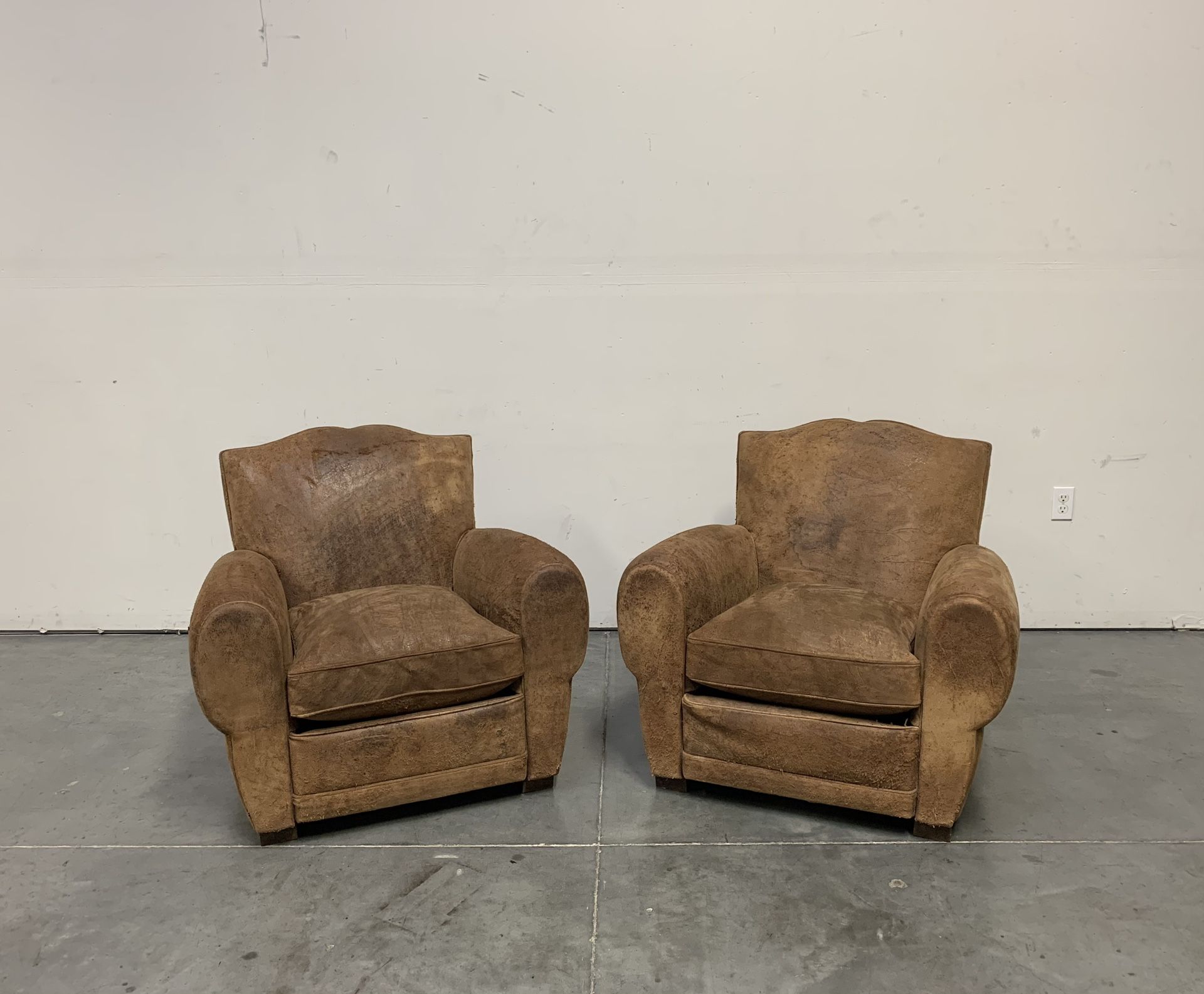 Restoration Hardware, 1940s French Mustache Leather Club Chairs