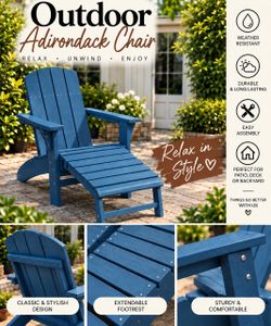 Outdoor Adirondack Chair with Extendable Footrest