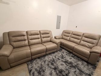 Tan Leather Reclining Sofa Set
