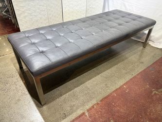 ROOM & BOARD 73″ Long Smoke Grey Leather Tufted Bench