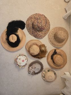 Lot 8 Antique Vintage Woman Hats 1900-40 Plumes Flowers Stetson Label
