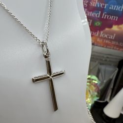 925 Sterling Silver Tiny Chain and Cross High Quality 24”special Offer
