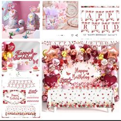 🦋 Backdrop+Banner+ Tablecloth+ Cake topper+Cupcakes Topper+ Gift Bag+Clear Gift  Candy Bags  