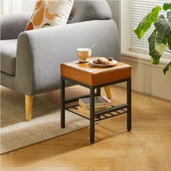 IBUYKE Square Makeup Stool with Adjustable Feet and Storage Space, Footrest Chair, PU Vanity Seat, Multi-Use as Small Side Table or Ottoman, for Bedro