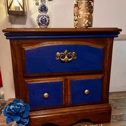 Custom Refinished Vintage Nautical and Stained Side Table/Nightstand 2 Drawers