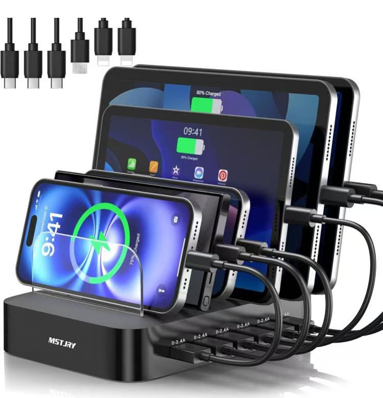 Charging Station for Multiple Devices : 6 Port USB Charger Stations - Family Multi-Device Organizer Charging Dock - Designed for iPhone iPad Android C