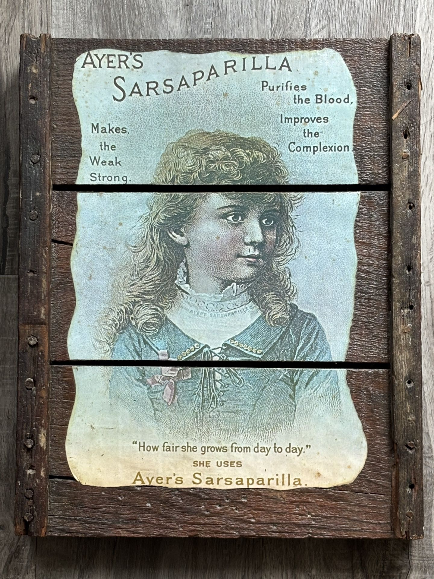Ayers Sasparilla Antique Sign. Condition is Used. 