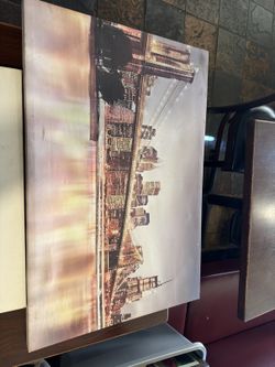 Brooklyn Bridge NYC Skyline Canvas Wall Art – Sunset Cityscape