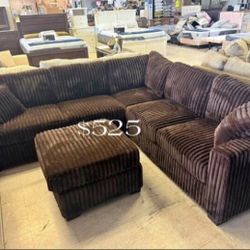✅️ Sectional Sofa With Ottoman  Fur-Like Jumbo Corduroy 