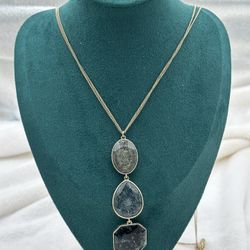 Ann Taylor Loft Long Statement Necklace 3 Medallions Two Strands 32” Long 2 1/4” Extension 5” Pendants Nice!