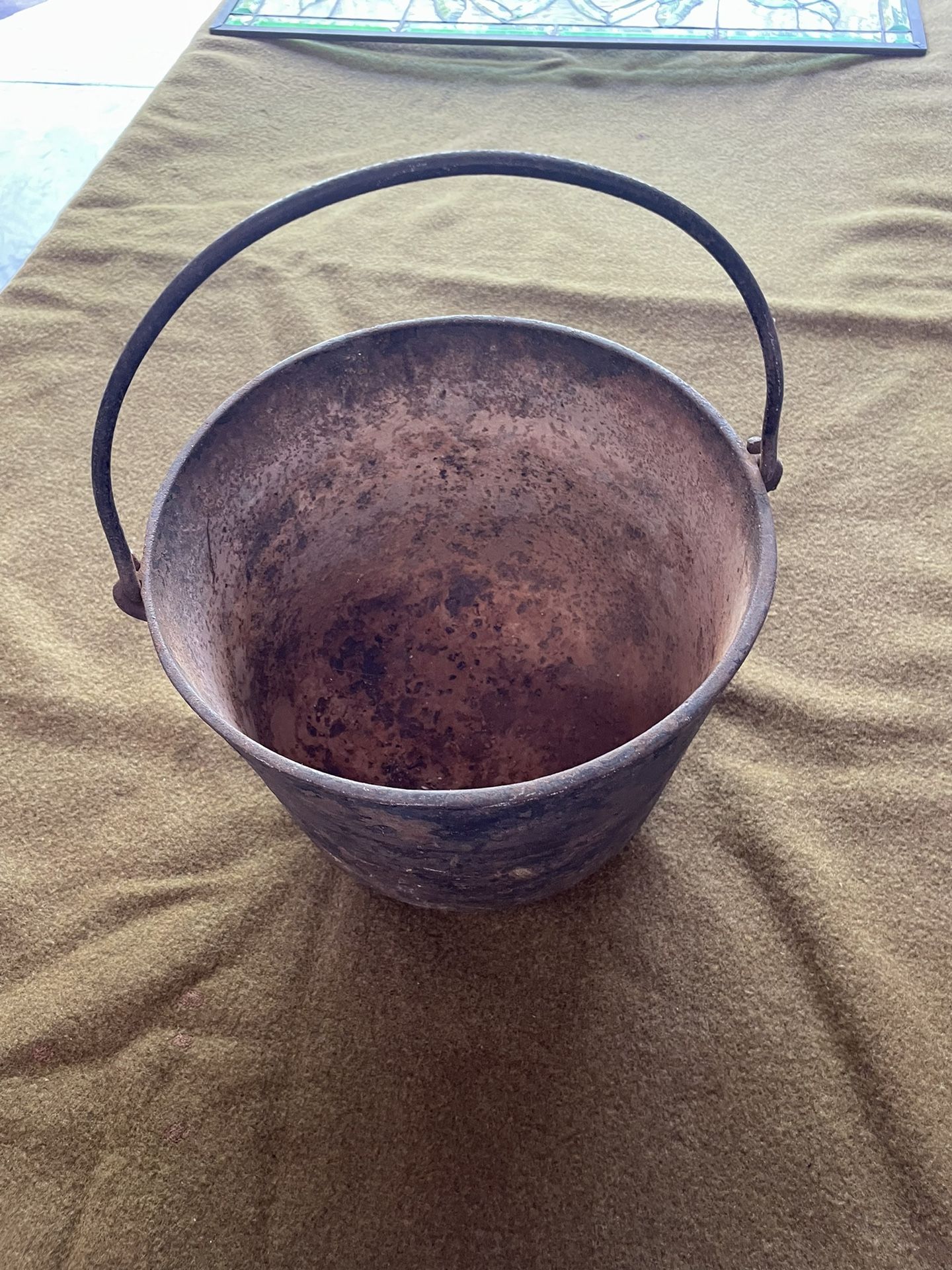 Antique 10" Handmade Primitive Survival Cast Iron 3 Foot Cauldron Cooking Pot Already has small crack on bottom perfect for flower pot Pick up in Cre