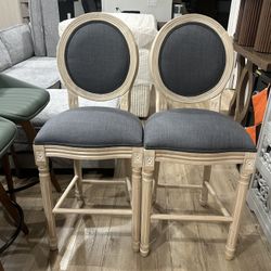 Solid Wood Frame Chairs Set of 2,Armless Stool Chairs with Upholstered Seat and Back,26" Seat Height French Country Barstools with Footstand for Dinin